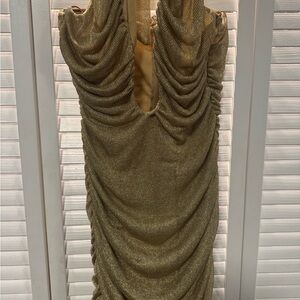 Elegant Gold Ruched Dress